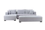 Tufted Fabric 3-Seat L-Shape Sectional Sofa Couch Set w/Chaise Lounge, Ottoman Coffee Table Bench, Light Grey