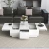 ON-TREND Multifunctional Coffee Table with 2 large Hidden Storage Compartment, Extendable Cocktail Table with 2 Drawers, High-gloss Center Table with