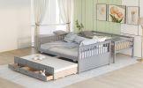 Twin-Over-Full Bunk Bed with Twin size Trundle , Separable Bunk Bed with Drawers for Bedroom - Gray