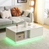 Modern LED Coffee Table with 2 Drawers and 16 Colors LED Lights, High Glossy Rectangle Coffee End Table for Living Room, White