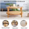 Modern simple circular double-layer solid wood tea table rattan woven Chinese side table small round table suitable for living room, dining room and b