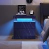 Nightstand LED Bedside Table Cabinet Lights Modern End Side with 2 Drawers for Bedroom (Blue Gold)