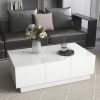 ON-TREND Multifunctional Coffee Table with 2 large Hidden Storage Compartment, Extendable Cocktail Table with 2 Drawers, High-gloss Center Table with