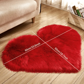 Heart Shaped Faux Sheepskin Area Rug (Color: Red, size: 19.69*23.62inch)