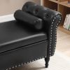 63" PU Upholstered End of Bed Bench Flip Top Entryway Ottoman with Safety Hinge Storage Rectangular Sofa Stool Buttons Tufted Nailhead Trimmed Solid W